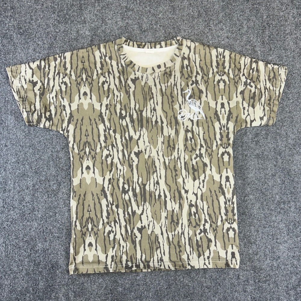Dirty Marsh Mens Camo Heron Graphic T-Shirt Medium Green Brown Short Sleeve